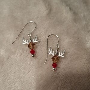 Elegant Sterling Silver and Red SWAROVSKI CRYSTALS Reindeer Earrings
